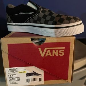 Size 9 toddler black and grey checker vans